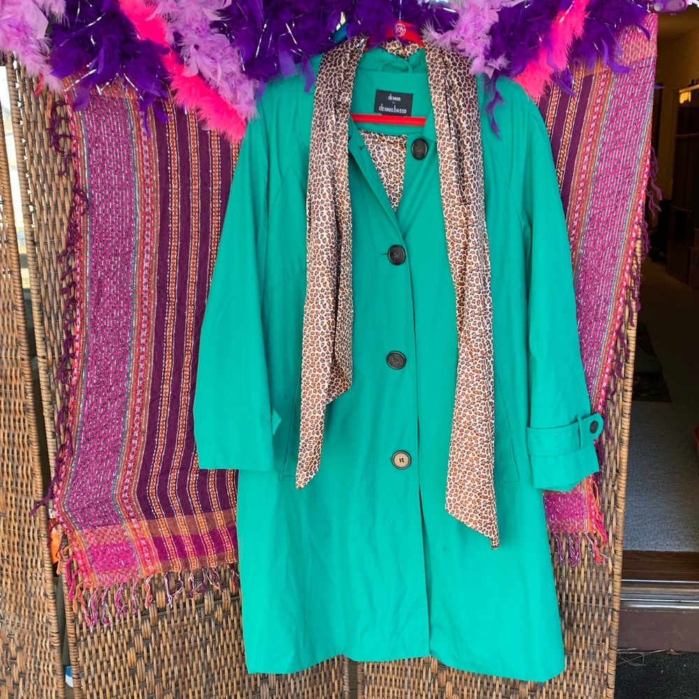 Dennis Basso Trench Raincoat w/ cheetah sash
